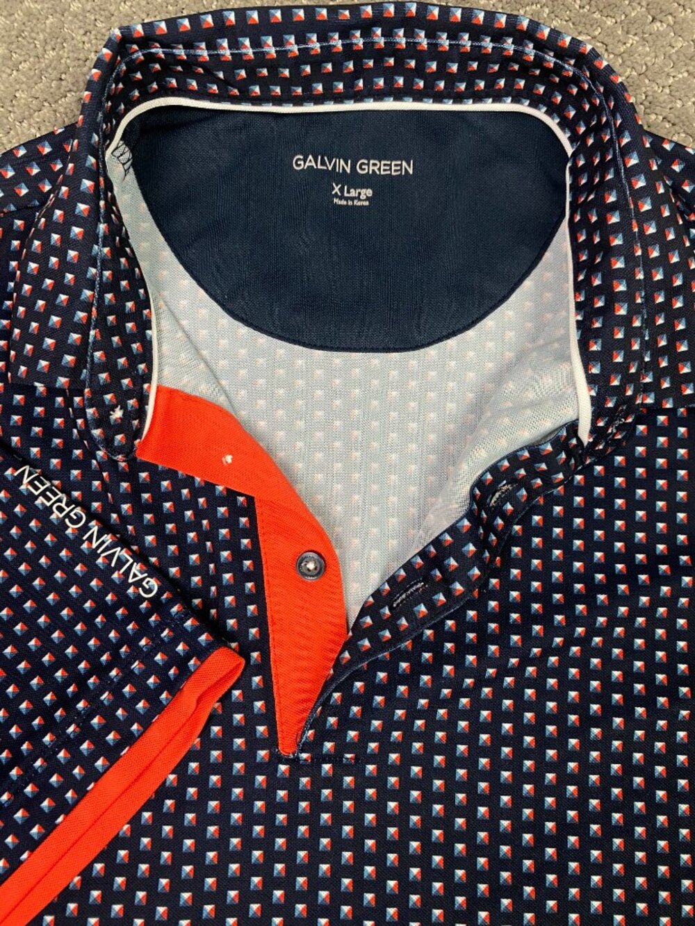 Galvin Green Polo Shirt Men's XL Navy Orange Geometric Studs Ventil8 Golf
